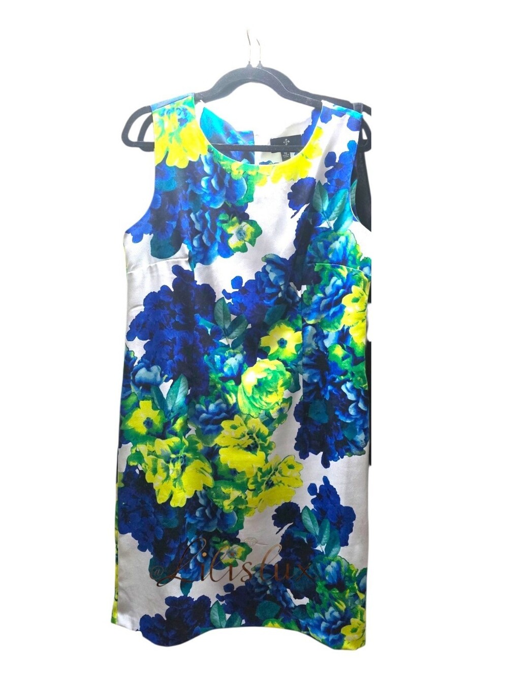 RONNI NICOLE Size 14 Blue Green White Sleeveless Sheath Dress EUC - Picture 5 of 13